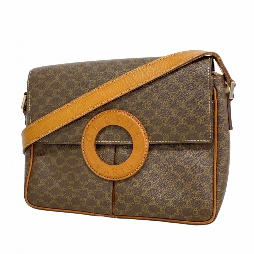 Celine Macadam Shoulder Bag, Brown, Women's